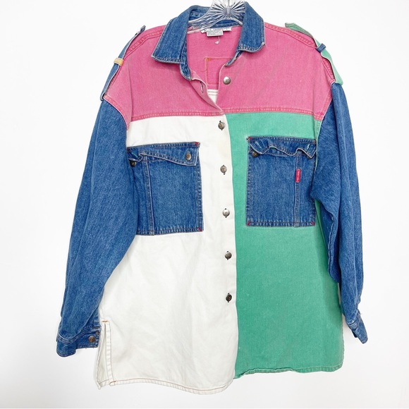 Vintage 80s/90s Colorblock Denim Jacket Size L (Fits Up to Size 14 Unbuttoned) - Picture 2 of 14